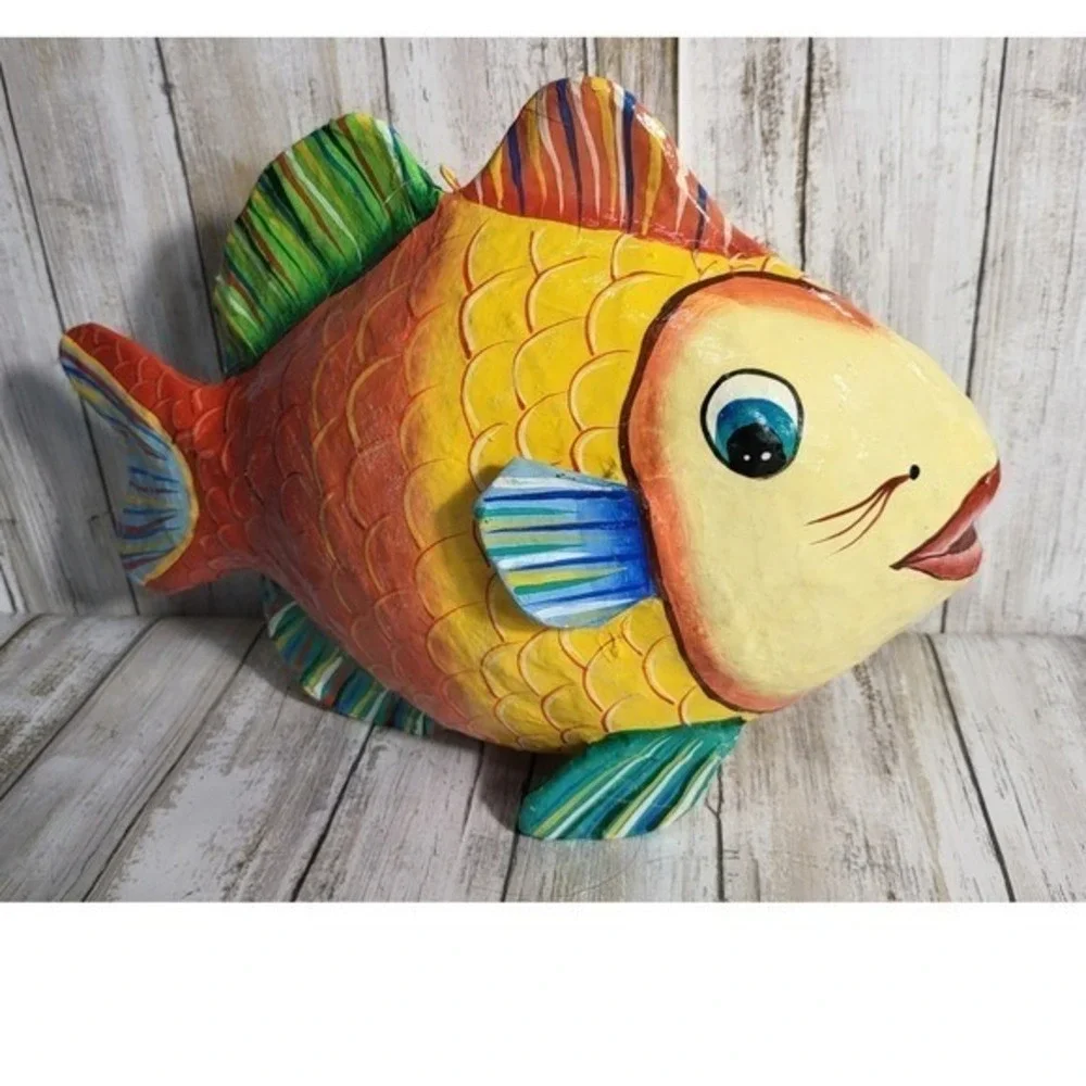 Whimsical Colorful Fish Decor Art Hanging‎ Tropical Decor made of papier-mâché